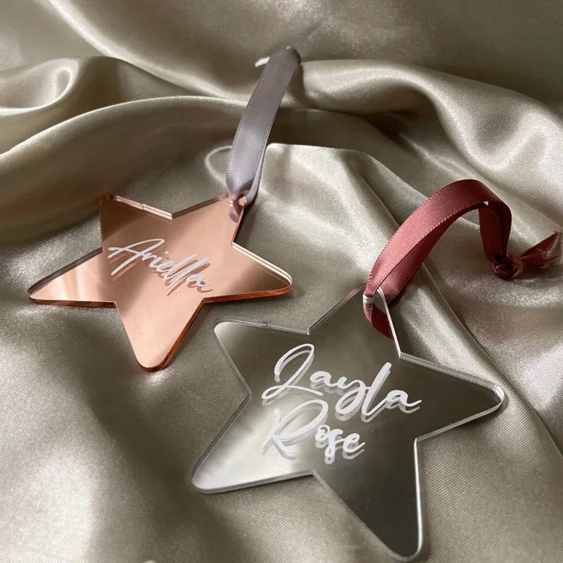 Hot Sale Christmas Star Ornament Acrylic Mirror Star Flat Christmas Bauble Hanging Tree Decor Personalised Gift