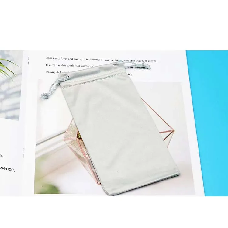 Wholesale Ready Goods 9*18cm Soft Drawstring Custom Microfiber Eye Glasses Sunglasses Bag Pouch Case
