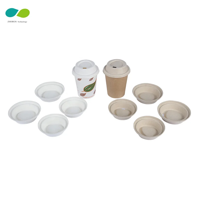 ZHIBEN 90mm sugarcane lid for paper cup lid cover compostable lid