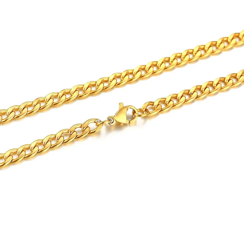 Latest 4.5mm 6mm 7.5mm Stainless Steel Cuban Chain Necklace 18K Gold Plated Chunky Wide Curb Chain Necklace Jewelry Women