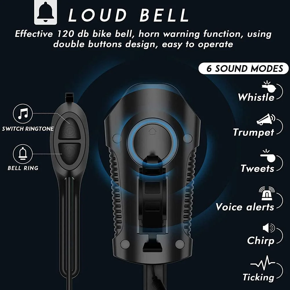 Waterproof Rainproof LED Front Light for E-Bike Cycle Headlight with Horn and Time ABS Material for Bicycle Use