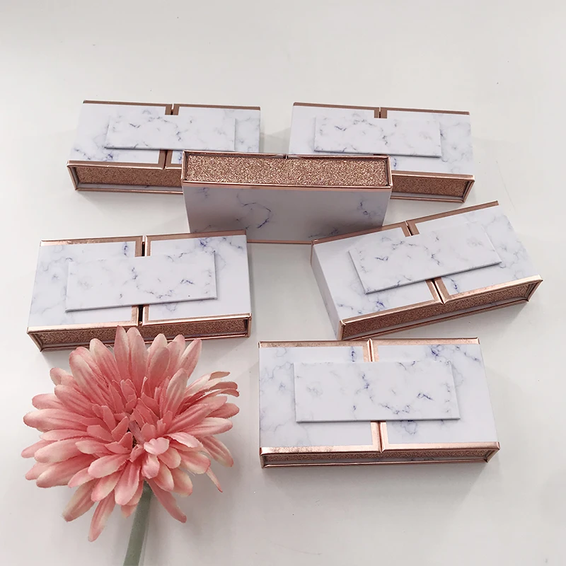New Style Marble Folio Magnetic Eyelash  Box Dramatic 25mm Mink Eyelashes Custom Packaging Lash Box
