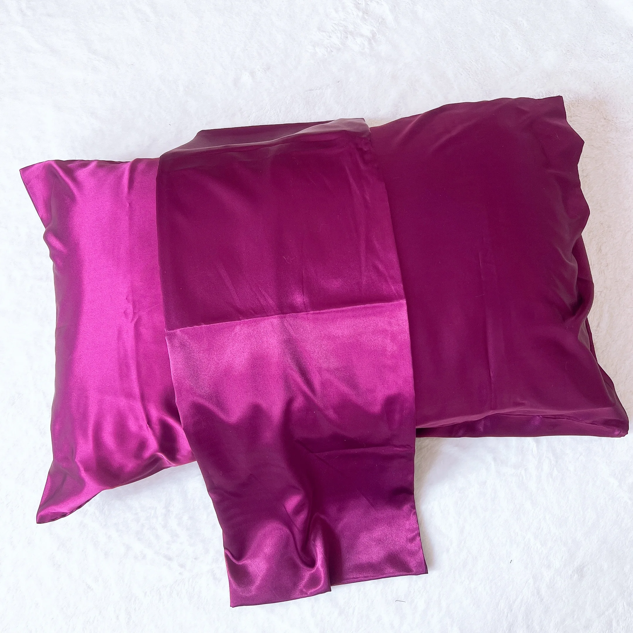 Heenlong New 20*30Inch Silk Pink Soft Breathable Cooling Silky Satin Envelope Pillow Cases for Hair and Skin Care
