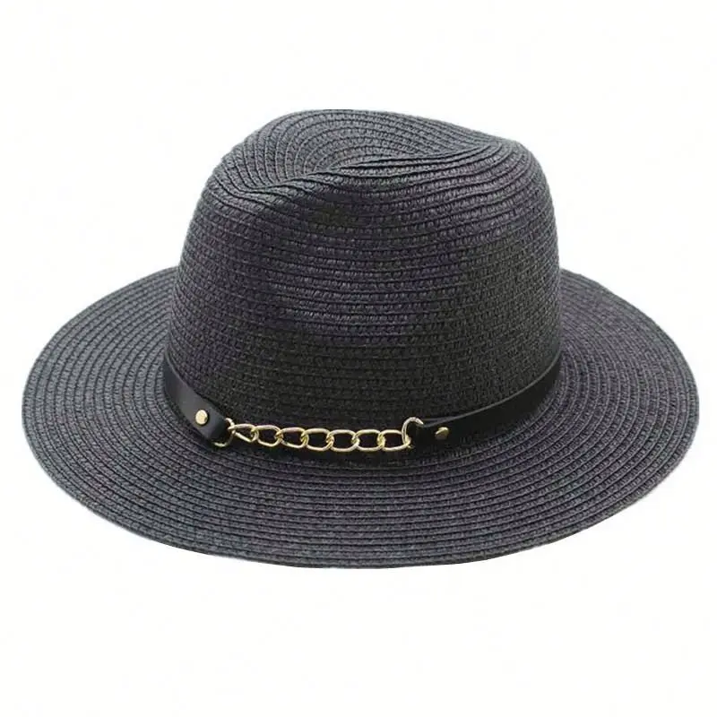 
Panama Hat Ecuador Women Straw Cap Summer Beach Hats Leather Band Wide Brim Caps 