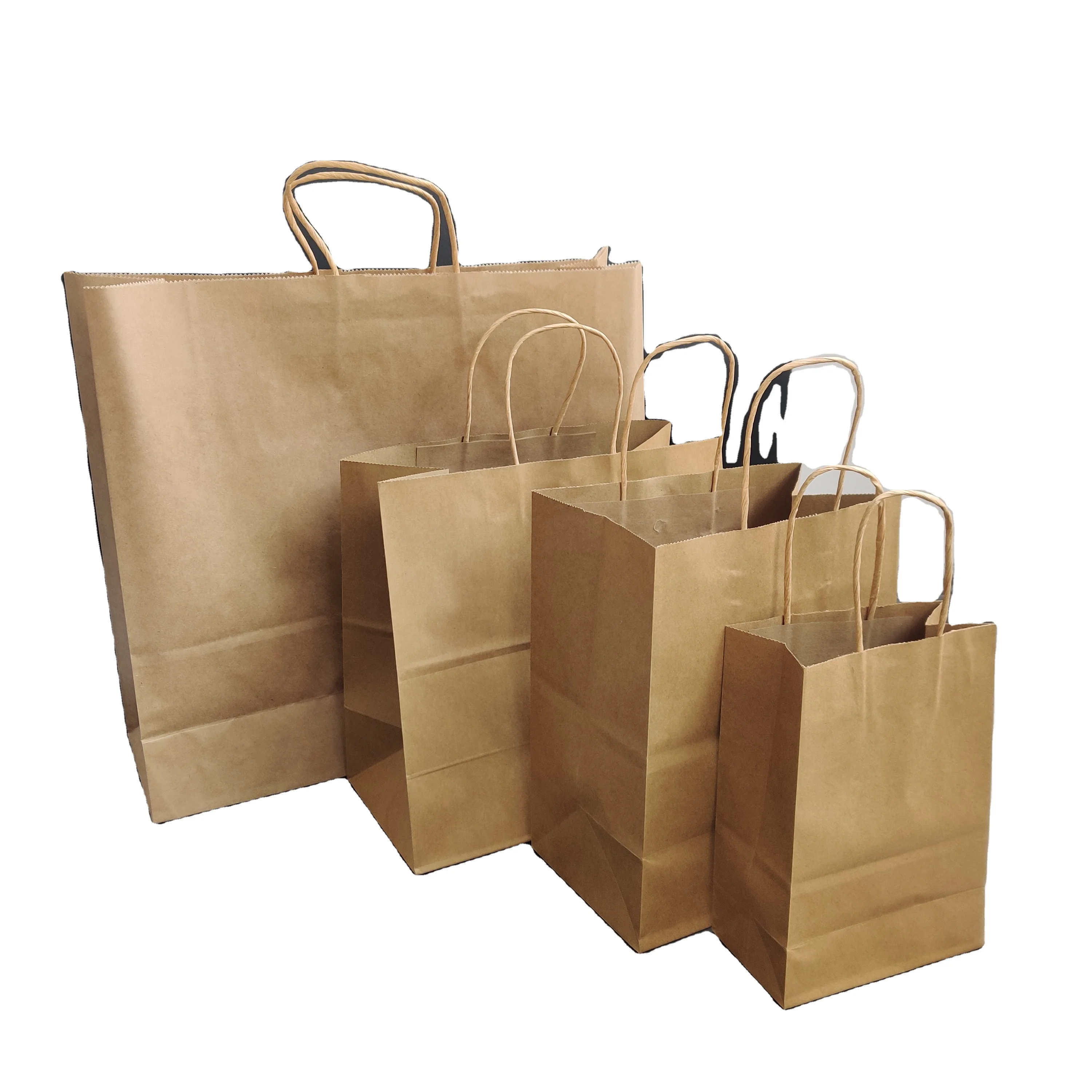 Custom Brand Logo Kraft Paper Bag Food White Kraft Carry Your Own Logo Pink Thank You To Go Paper Bag Kraft with Handle