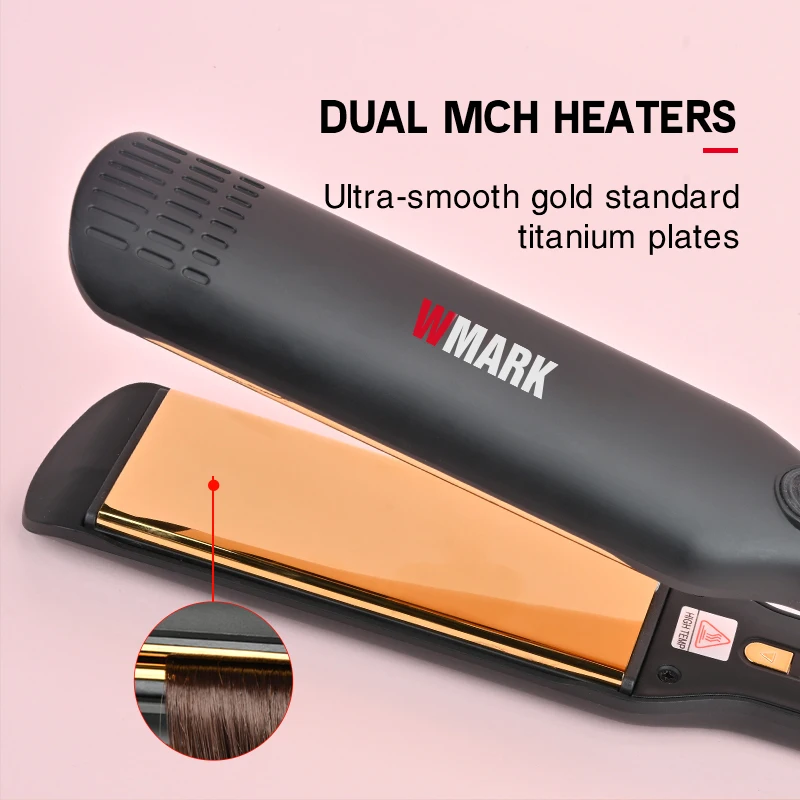 WMARK G52-HS003 RTS High Temperature 260C-500F Dual MCH Heater Titanium Plates Ion Flat Iron Hair Straightener For Salon