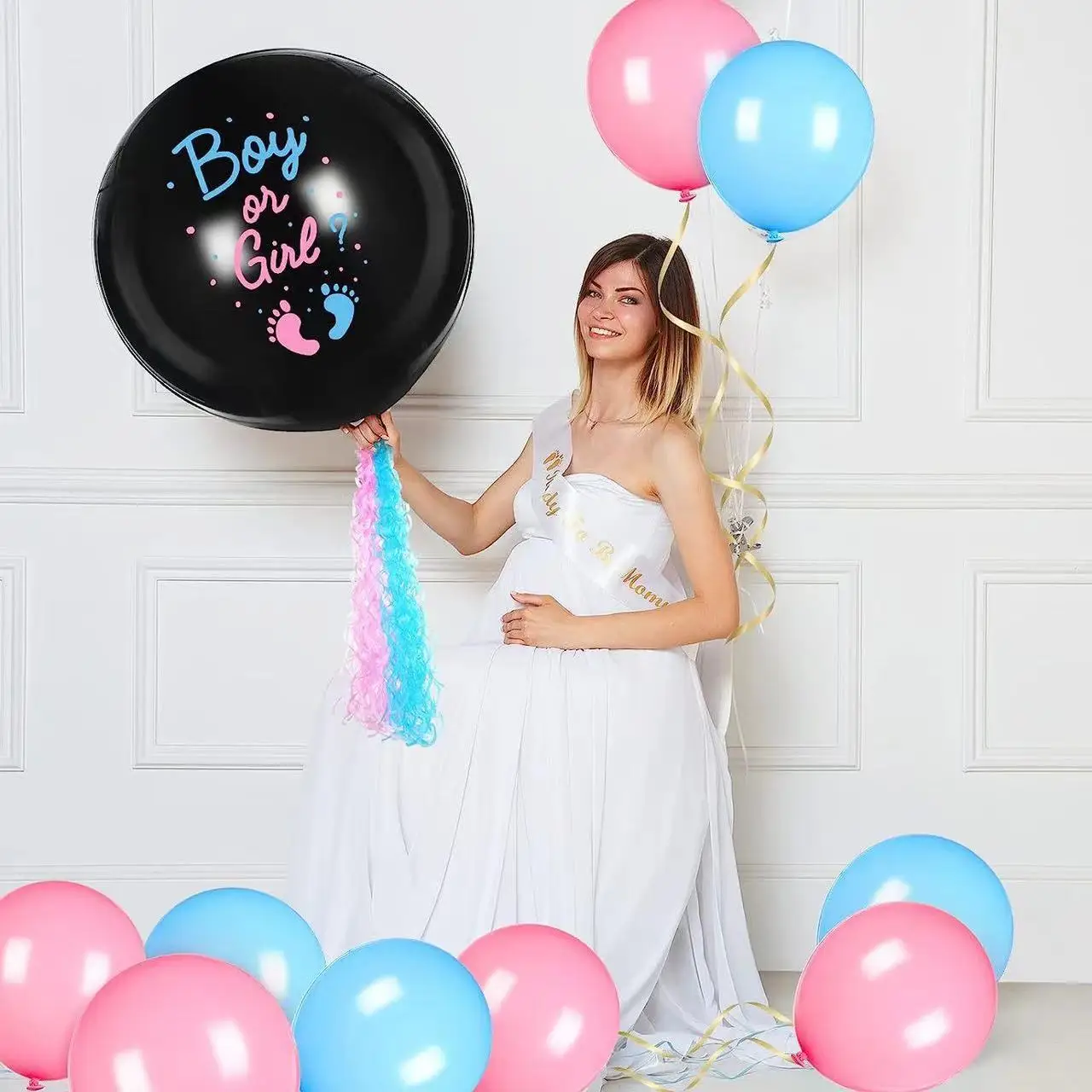 Wholesale gender revealing decorative banner 36-inch boy or girl round gender revealing leak balloons