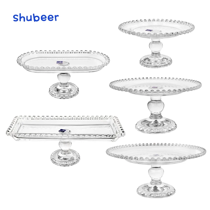 Creative love beads high foot glass fruit tray rectangular dessert food tray