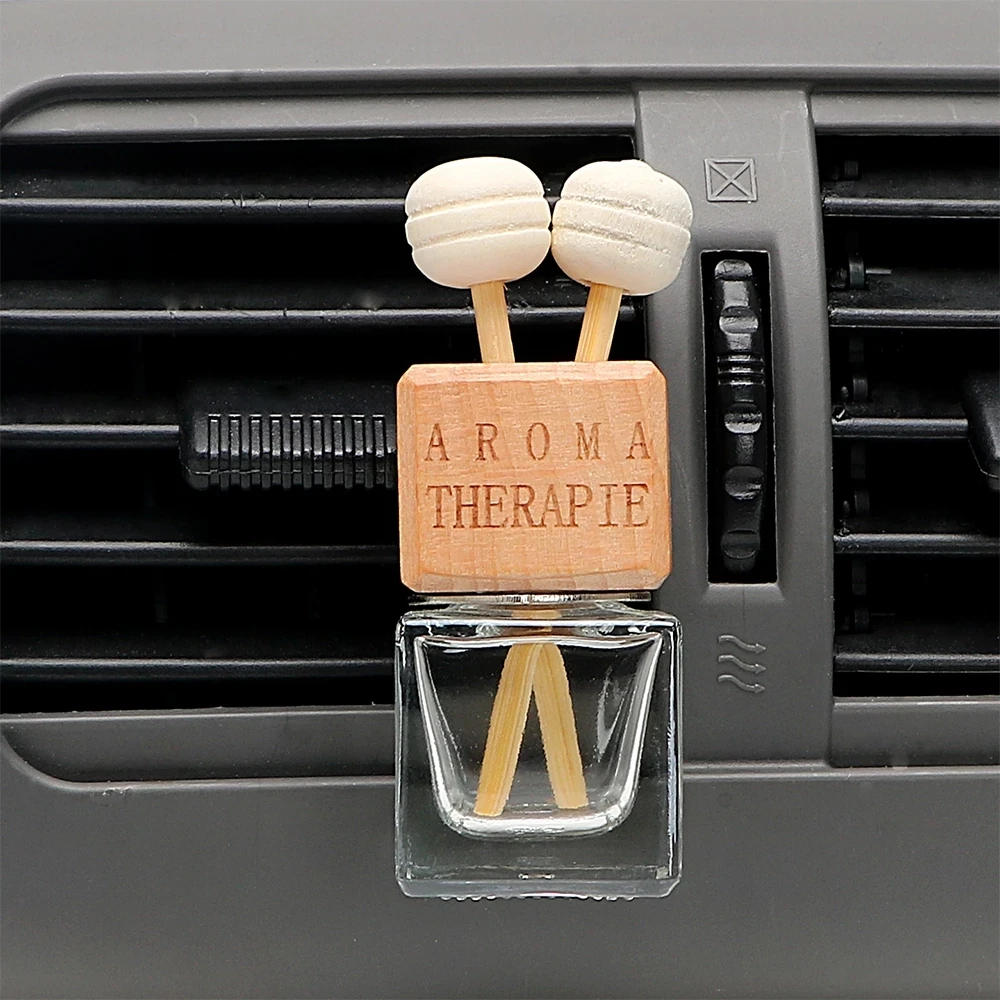 
New Design Reusable Square 10ml Glass Car Diffuser Perfume Bottle With Stainless Steel Holder 