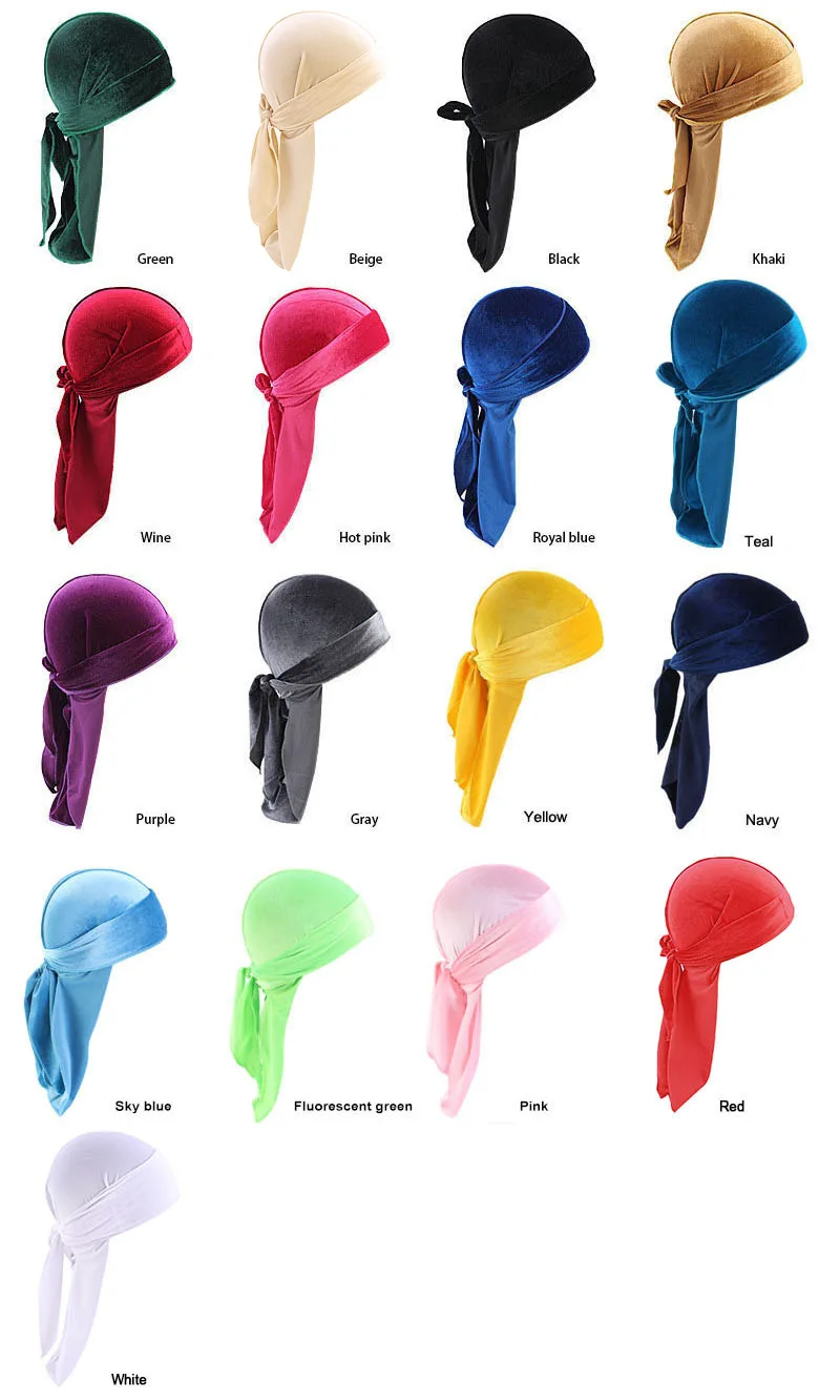 Custom Men Velvet Durag with Long Tail Silky Durag Headwraps for 360 Waves