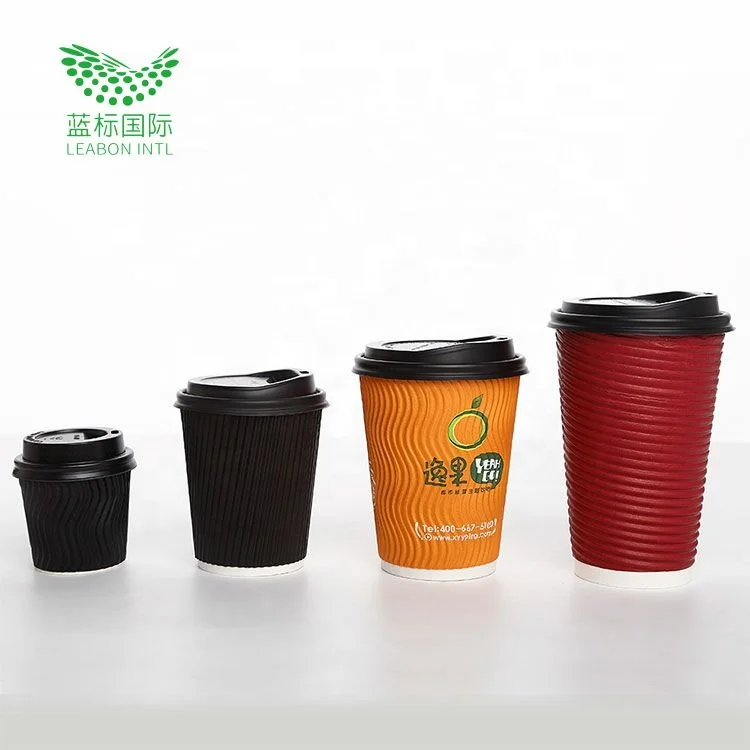 Good quality disposable custom 12oz Ripple Wall Paper Hot Coffee Cup With Lid