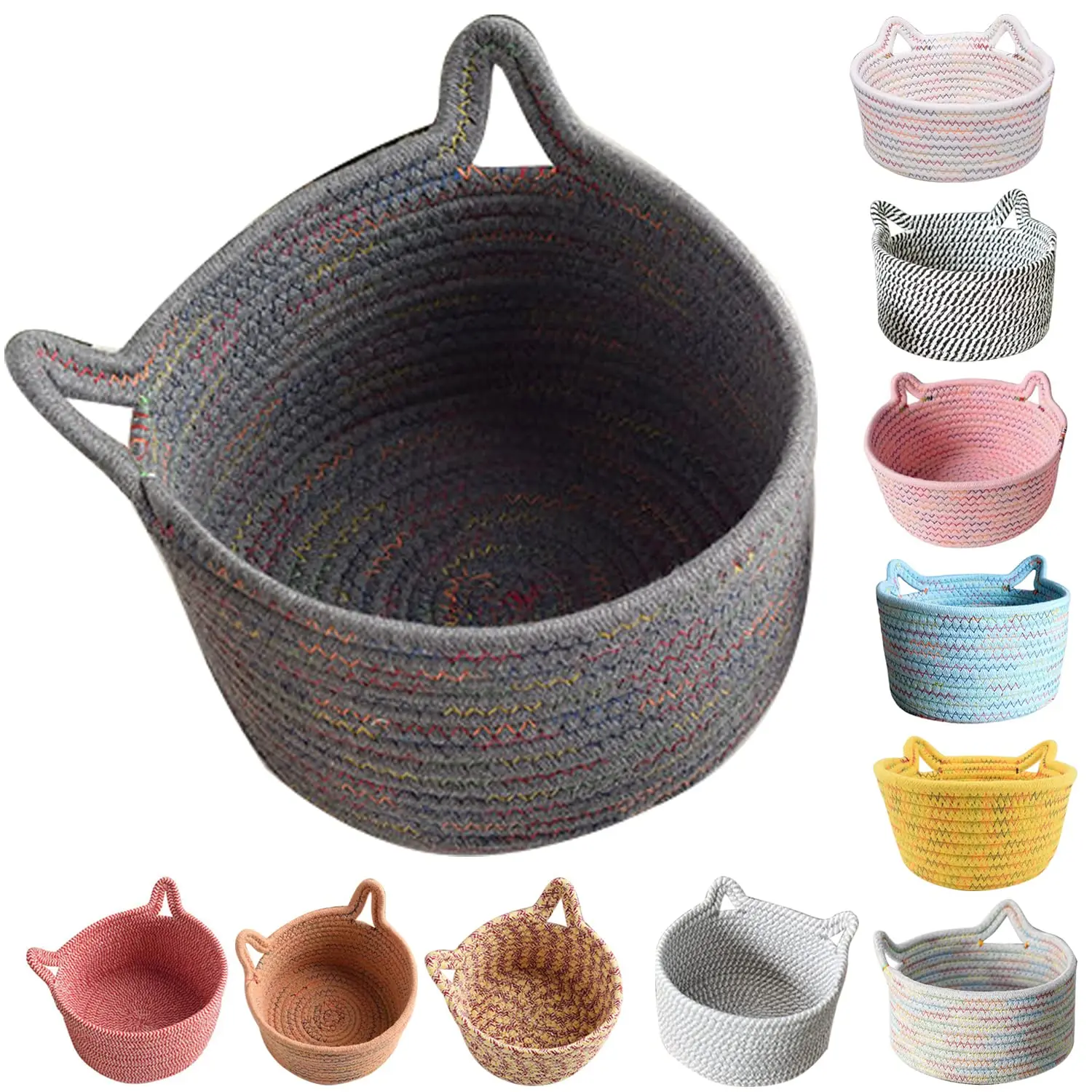 Cotton Baby Hand Woven Tray Small Fabric Kids Toys Handmade Collapsible Organizer Rope Storage Baskets for organizing