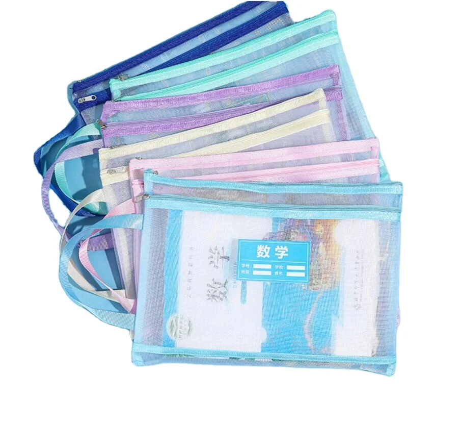 Book Pouches mesh Nylon Book Bag with Clear Name Tag Pocket Stitched on Handle Bookbags for Kids Students Classroom School Home