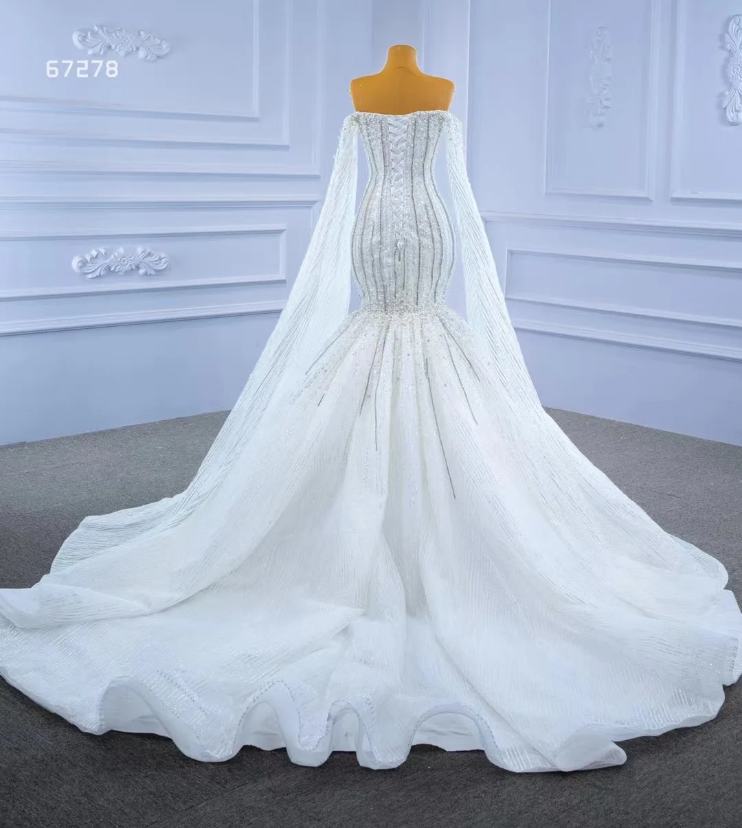 Feishiluo Wholesale Sequins Bead Lace Mermaid   Bridal Dress Luxury Full Sleeves Mermaid  Wedding Dress