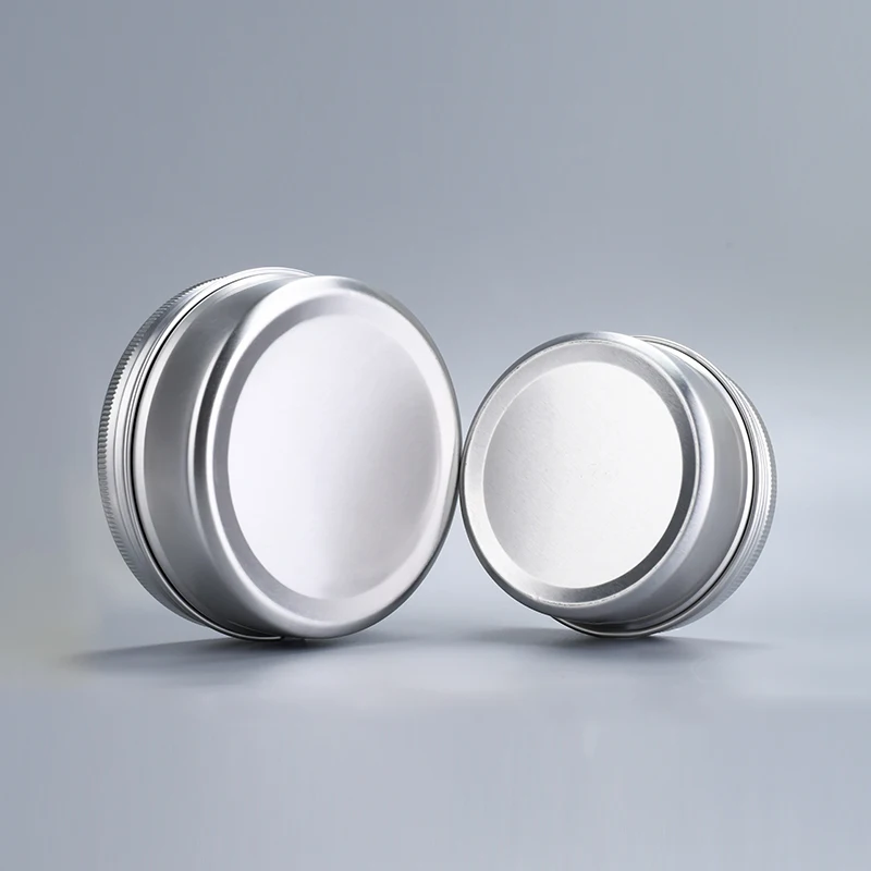 wholesale 5ml 100ml 200ml 1000ml frosted custom sliver small tea  round cosmetic candy metal aluminum cream jars  with screw lid