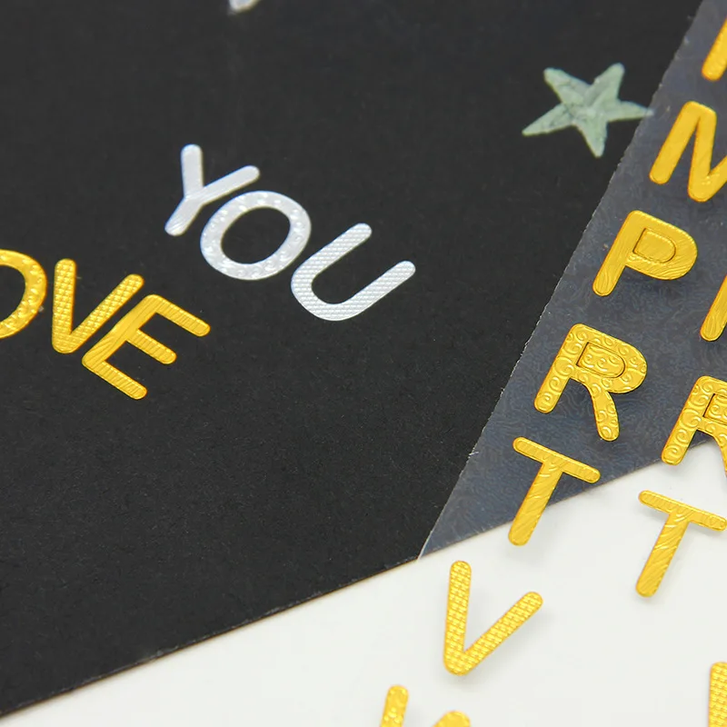 Высококачественные рельефные наклейки с надписями, декоративные наклейки из виниловой золотой фольги, канцелярские наклейки