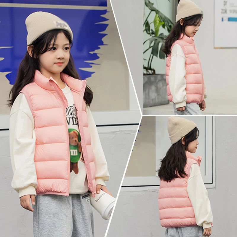 Wholesale Autumn  winter children outer wear solid 100-170 kids puffer waistcoat boys girls down vest
