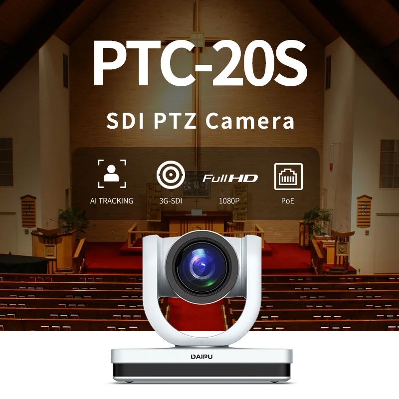 PTC-20S PoE HD-MI 3G-SDI USB 1080P60 HD IP Broadcasting Auto Tracking Video Conference Live Streaming PTZ Camera