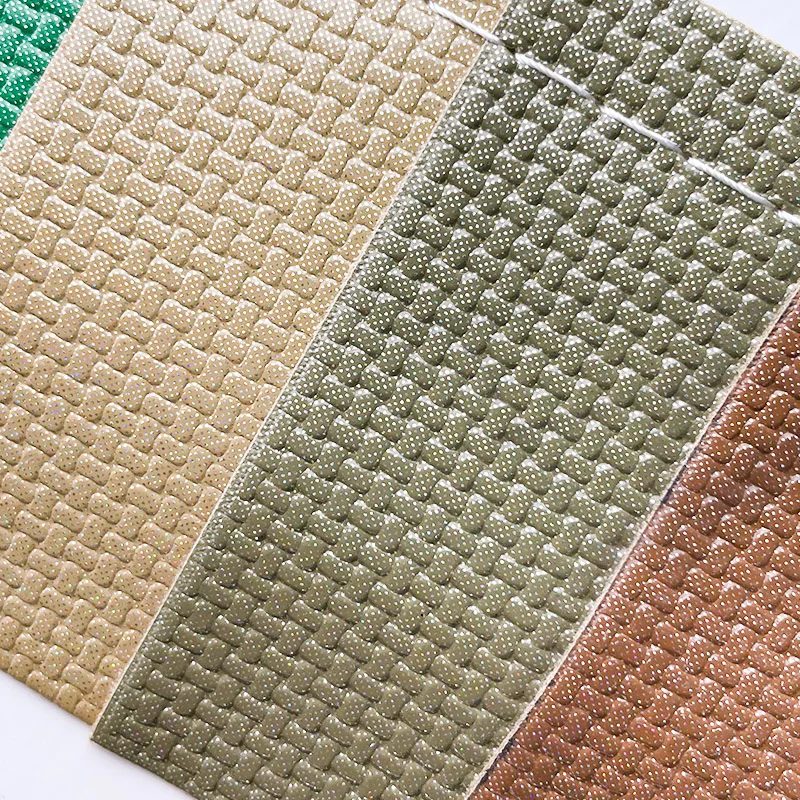 lmitate weaving embossed PU Faux Leather solid color fine glitter Synthetic Fabric Custom Leather Products for Bags Luggage DIY