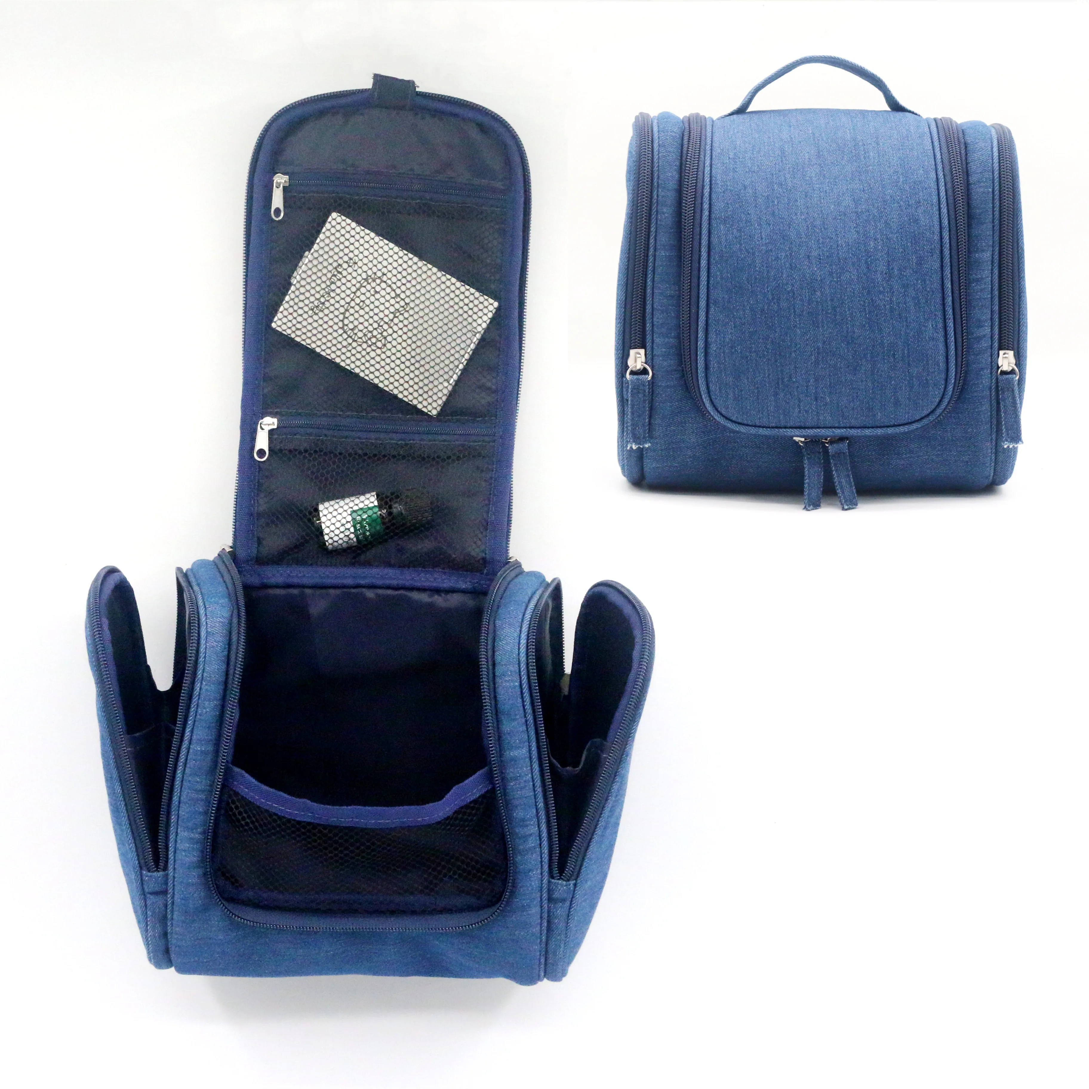 Distinct Desgin Denim Fabric Hanging Toiletry Bag Skydiver Blue Exquisite Hanging Wash Bag Durable Travel Toilet Bag