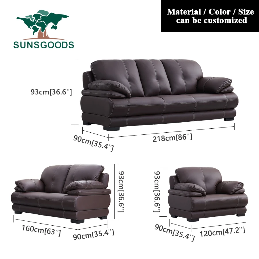 Modern Style Design Corner Couch Sofa Customized color leather  living room Furniture Three Seat sofa set