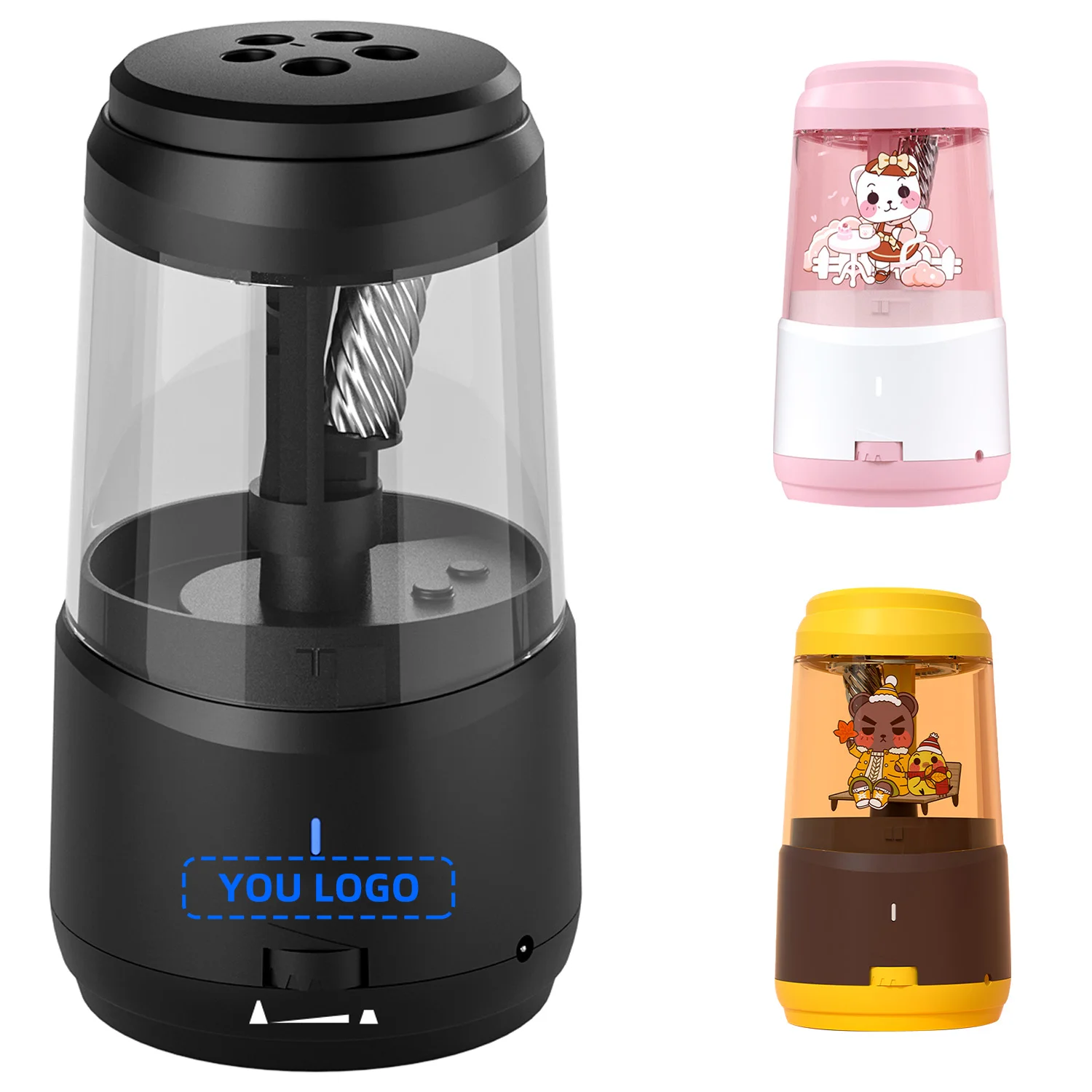 ZONGMAO Custom Color Logo Automatic Pencil Sharpener Battery Or Plug-in Porous Electric Pencils Sharpener For School Student