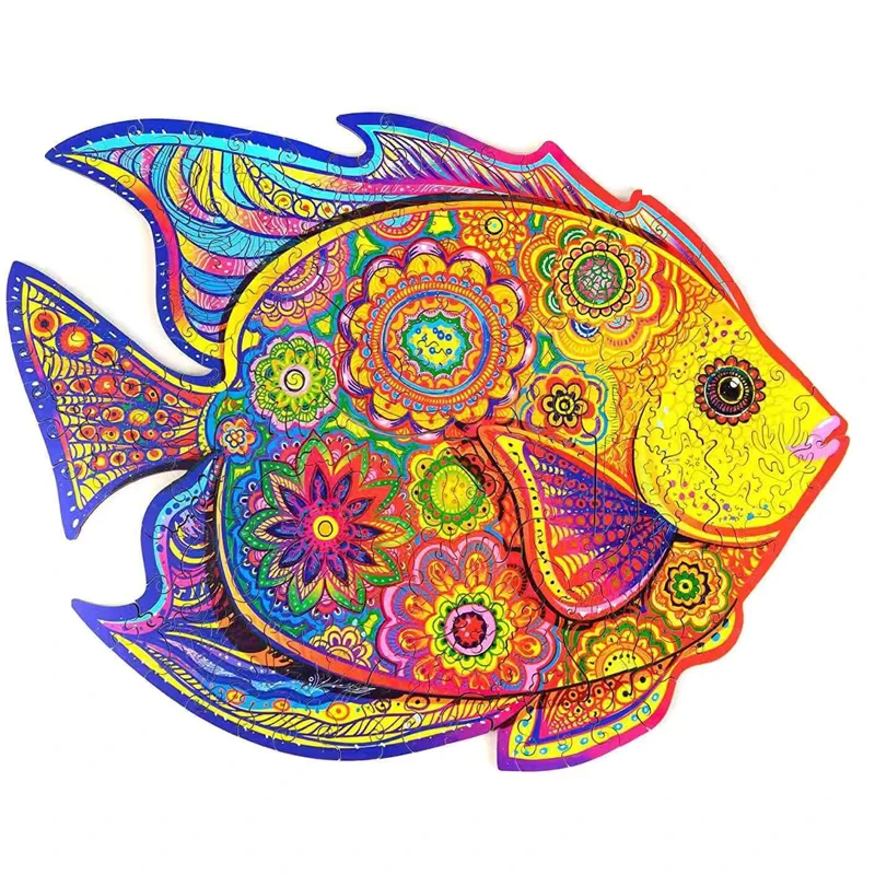 
Unique Wooden animal Jigsaw Puzzles Mysterious Fish 3D Puzzle For Adults Kids Educational Fabulous Gift Interactive Games Toy 