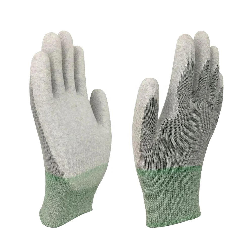 Gardening General Purpose Work Safety Coated PU ESD carbon gloves anti-static, abrasion resistant 13 gauge nylon glove