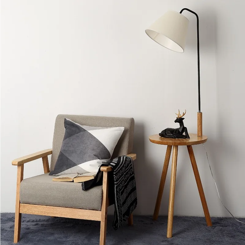 Modern LED Wood Tripod Floor Lamp With Wood Tray Reading Room Floor Lamp