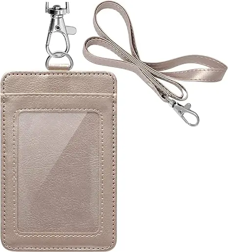 Pu Leather Vertical Lanyard ID Card Holder Name  Badge Keycard Protector Case for Work
