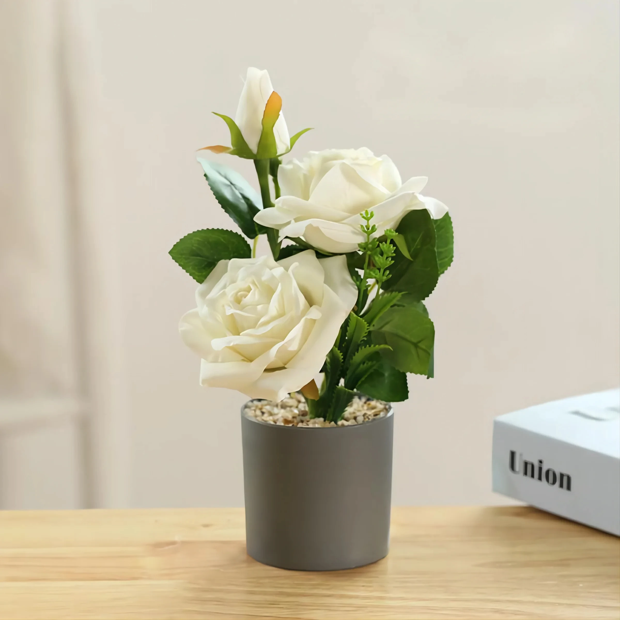 Hot selling Cheap High Quality Artificial Rose Flower Bonsai Mini Desktop Potted Artificial Flowers to Decorate Party