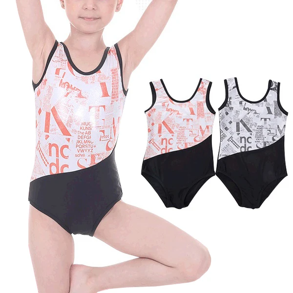 Girls Letter Pattern Printed Gymnastics Dance Ballet Leotards for Kids Stage Performance Summer Sleeveless Dance Wear Tank Tops