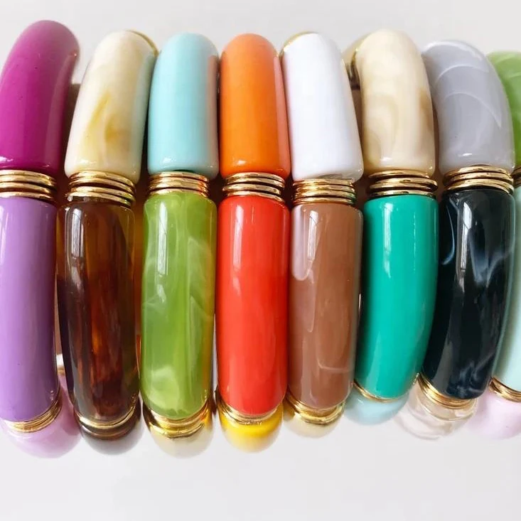 Beautiful Eye-catching Curved Tube Acrylic Bracelet Beads Stackable Band Acrylic Resin Tube Bracelet