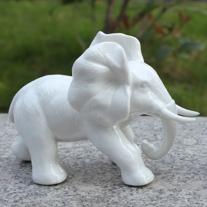 Handmade Eco-friendly Porcelain Crafts Ceramic Elephant Figurine Creative White Elephant Home Lucky Decoration Ceramic Elephant