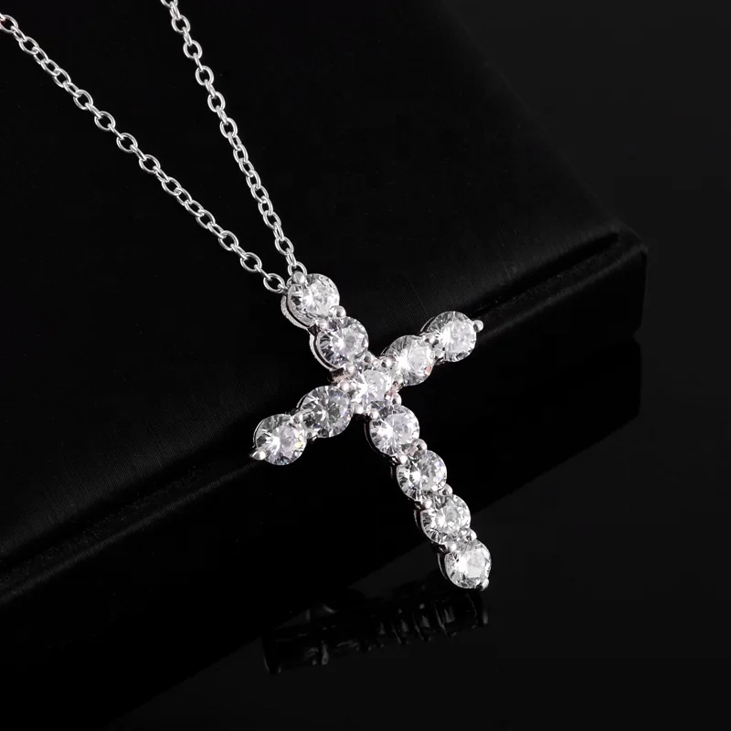 GBP Christian Jesus Cross Religious Pendant Necklace Jewelry Delivery Silver White Zircon 6