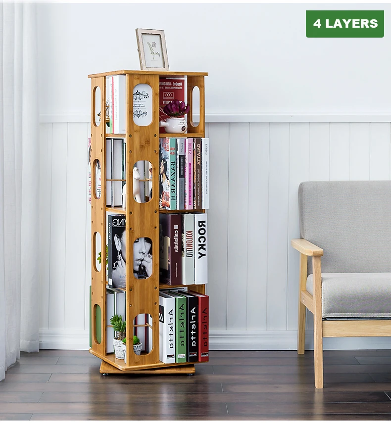 
Simple multi-layer revolving bookshelf household floor-to-ceiling solid wood primary school student combination bookcase 