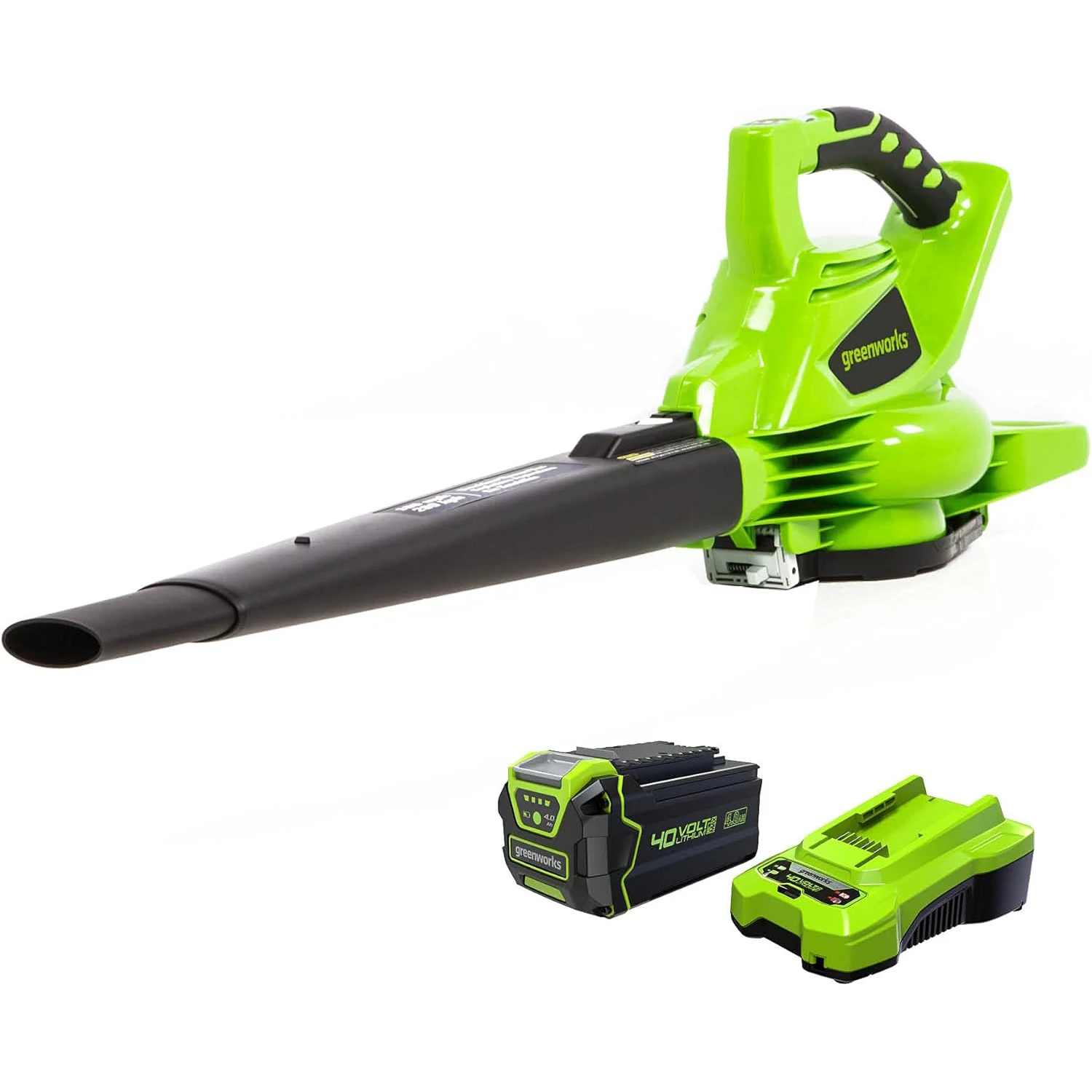 Greenworks 40V 185 MPH 340 CFM Cordless Brushless Leaf Blower Vacuum with 4.0Ah Battery and Charger