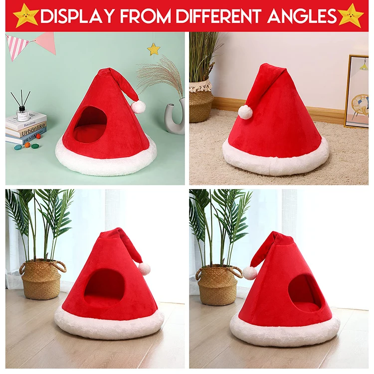 2024 New Version Dog Cat Cave Bed Tent Christmas Hat Gift Luxury Soft Warm Outdoor Indoor Cat House