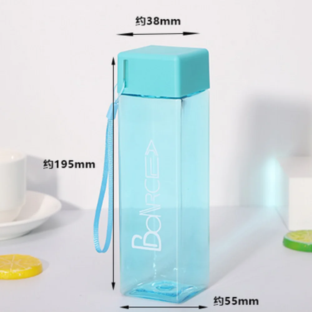 Bpa Free 450ml acrylic reusable milk carton square plastic water bottles with custom logo juice plastic cups with lid