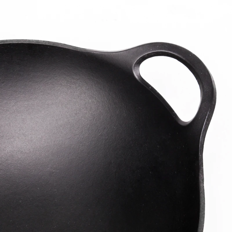 wholesale Matte black enamel Heavy Duty Construction Cast Iron chinese dish Grilling Wok Griddle Stir Fry Pan cooking wok