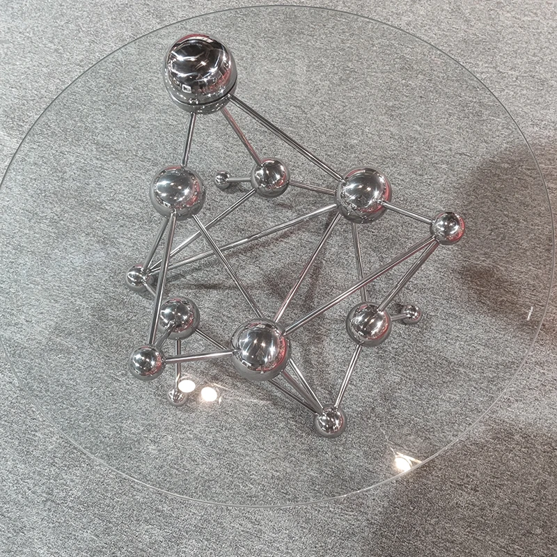 Custom luxury furniture stainless steel metal base black round designer art deco tempered glass gold coffee table modern