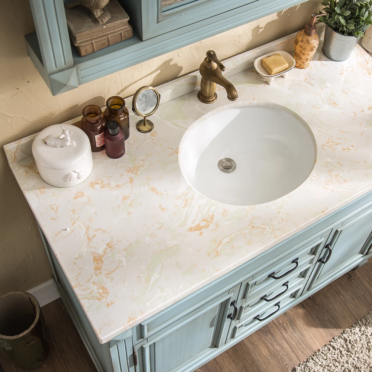 Floating Vanity Modern American Style Oak Wood Floor Standing Bathroom Vanity Furniture Sets Bathroom Cabinet With Mirror