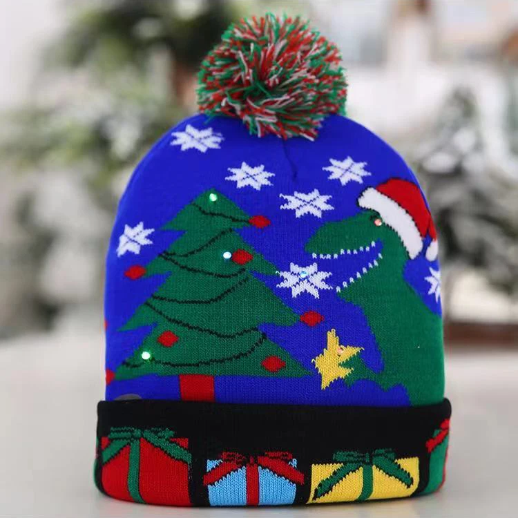 Grand Festival LED Light Up Christmas Hats Colorful Beanie Winter Hats Christmas Decoration Supplies