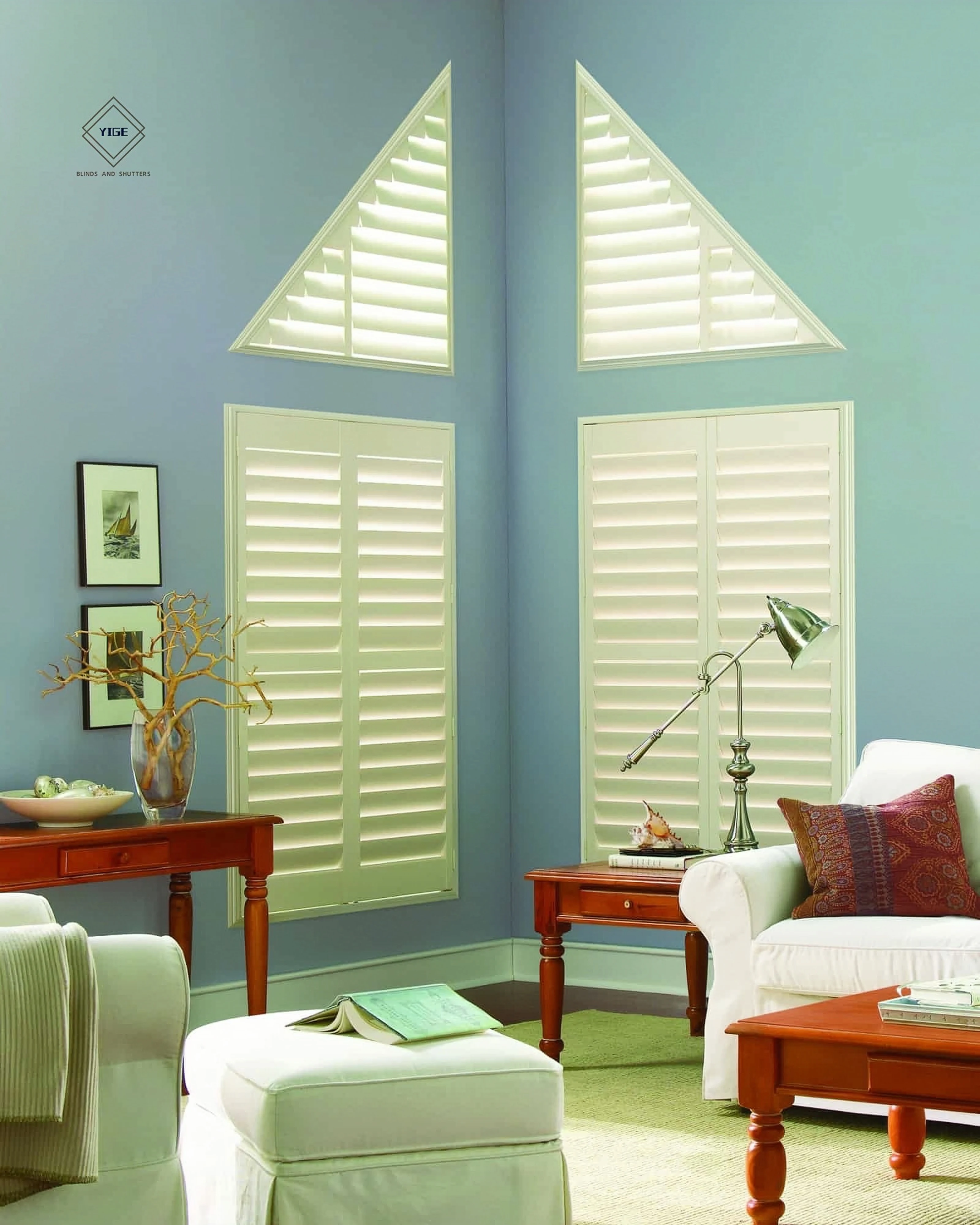 YIGE Custom Shaped PVC Shutter for Window Modern Horizontal Plantation Shutters for Australia for Hotels and Exterior Use