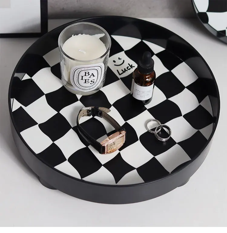 2024 New Nordic style chess plate grid storage tray fruit plate storage plate cup set jewelry sundries table decoration tray