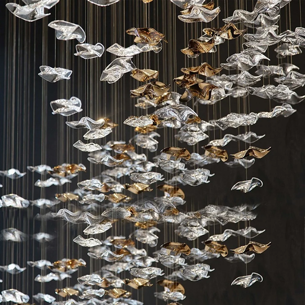 Modern hanging decorative lighting glass leaf pendant chandelier handmade glass chandelier