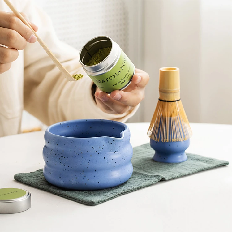 Wholesale Custom Logo Chawan Handmade Ceramic Matcha Bowl With Spout Matcha Kits Set