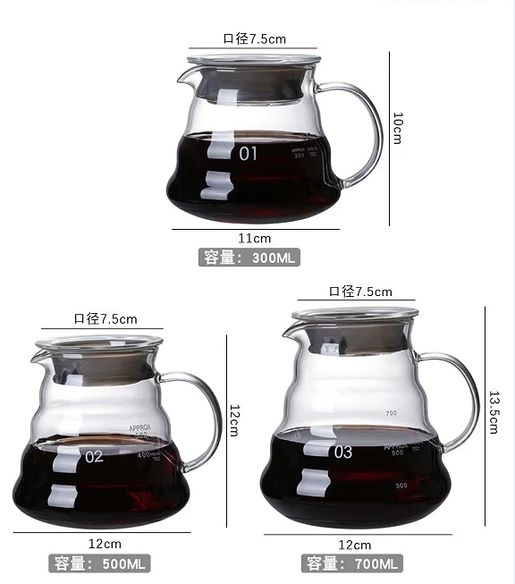 2024 borosilicate glass Coffee Pot Filter Makers Glass Pour Over Coffee Jug for Coffee Maker