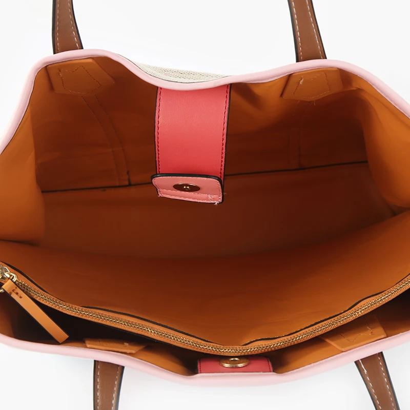 2022 New Fashion Contrasting Color Ladies Canvas Leather  Italian Handbag Tote Handbags for Women