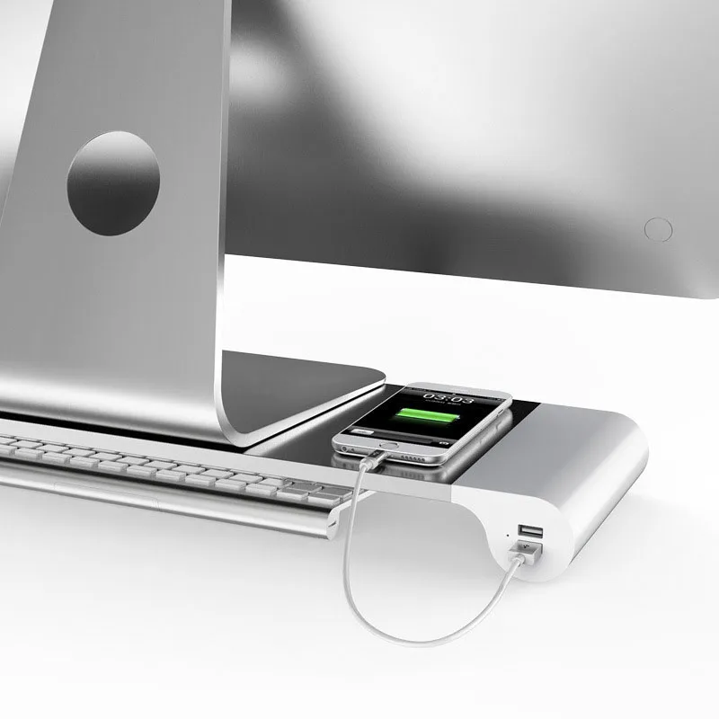 USB зарядка алюминиевого увеличивающие рост монитор ноутбука Подставка для с 4 портами hub компьютерный поддержки